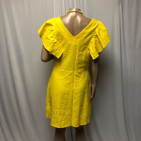 A New Day Dress Womens Size 6 Yellow Linen Rayon Flutter Sleeve V Neck Summer - Picture 4 of 8